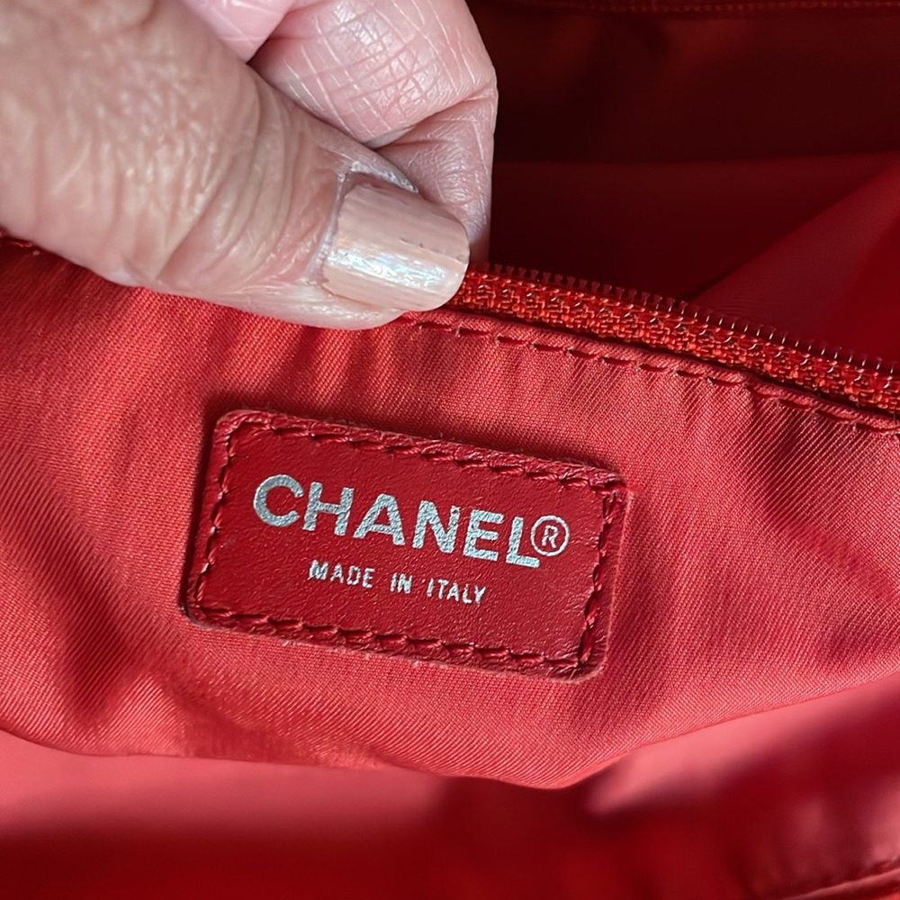 ❤️ Chanel Traveline Canvas Tote Bag Orange/Red - Picture 10 of 12